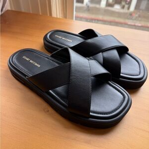 Stuart Weitzman Elodie Black Criss-Cross Slide Sandals